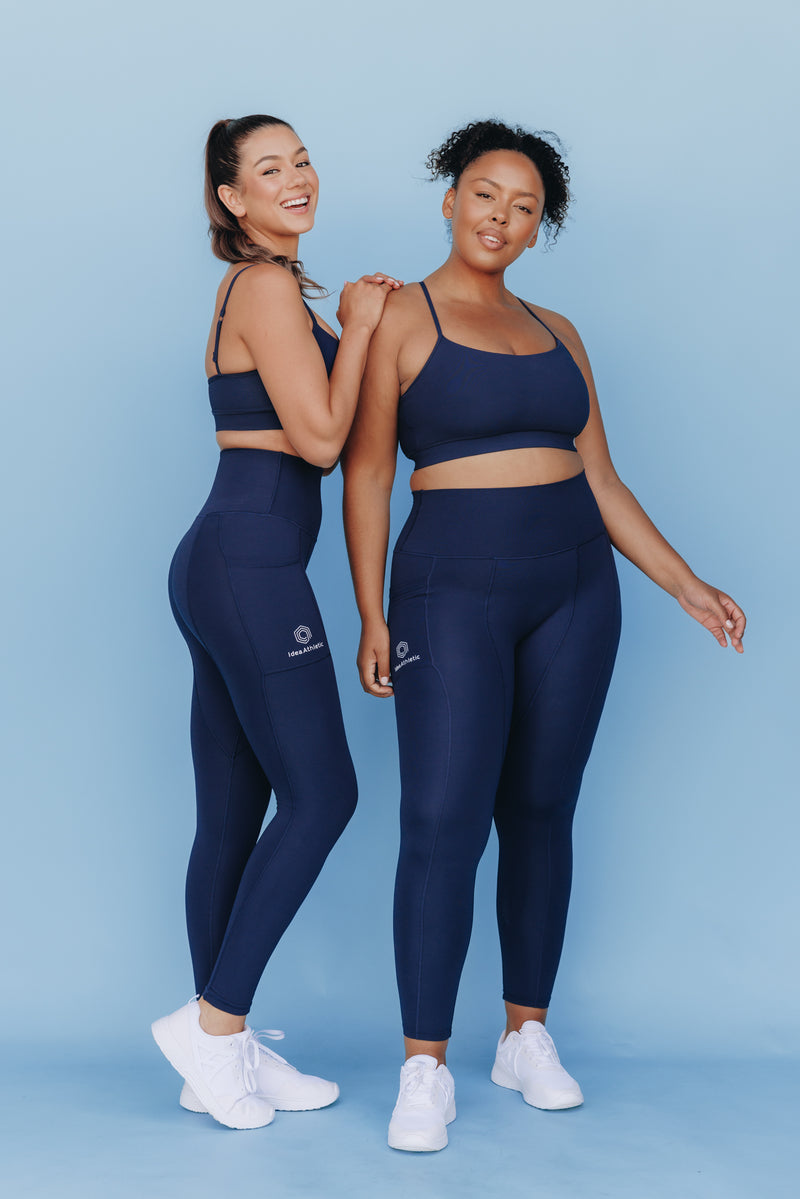 Sweat Proof Activewear - High Waisted Statement Navy Full Length Tights – Idea  Athletic