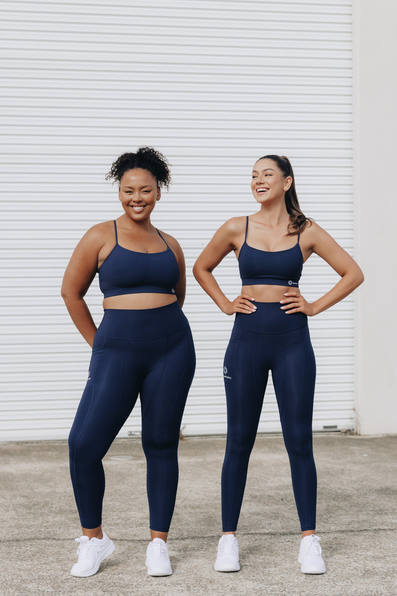 Sweat Proof Activewear, high waisted statement navy full length tights, high waisted full length leggings, Idea Athletic Australia