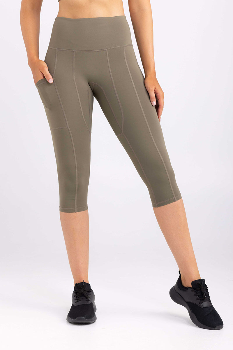 3/4 Length Crop Tights - Military Green | Idea Athletic