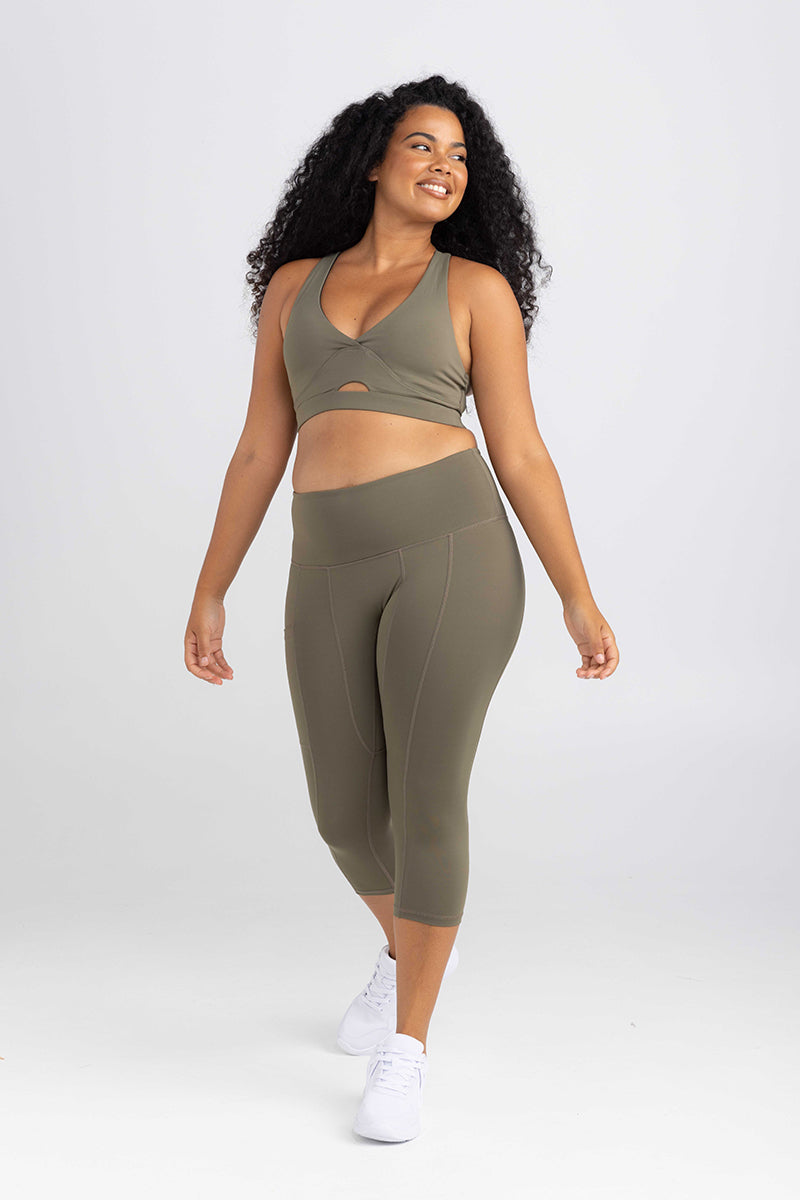 3/4 Length Crop Tights - Military Green | Idea Athletic
