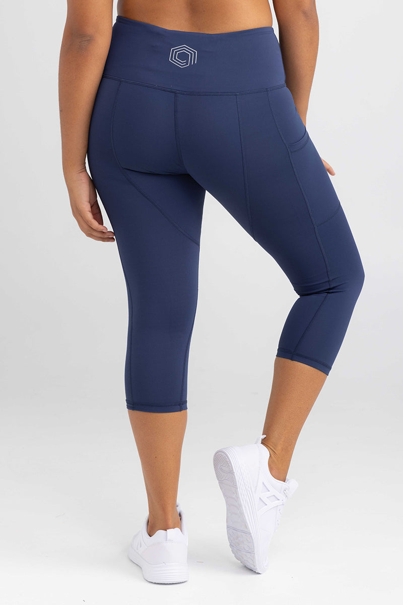 Sweat Proof Activewear  3/4 Length Crop Sweat Proof Tights - Luxe Navy  Blue Leggings by Idea Athletic